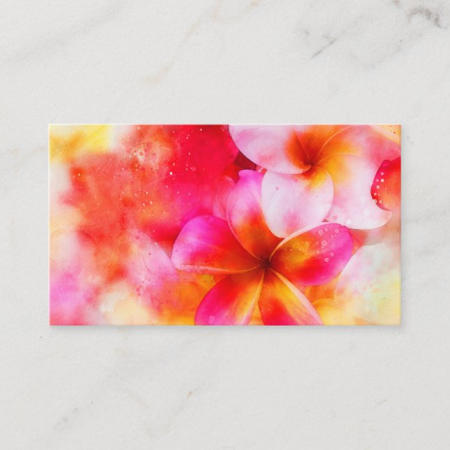 Hawaiian Plumeria in Neon Pink, Yellow, and White Business Card (Front)