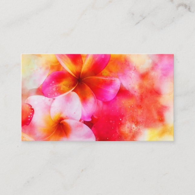 Hawaiian Plumeria in Neon Pink, Yellow, and White Business Card (Front)