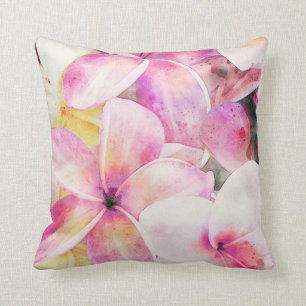 Hawaiian Plumeria in Pink, Yellow, and White Cushion