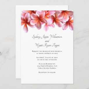 Hawaiian Plumeria Pink Floral Casual Wedding Invitation