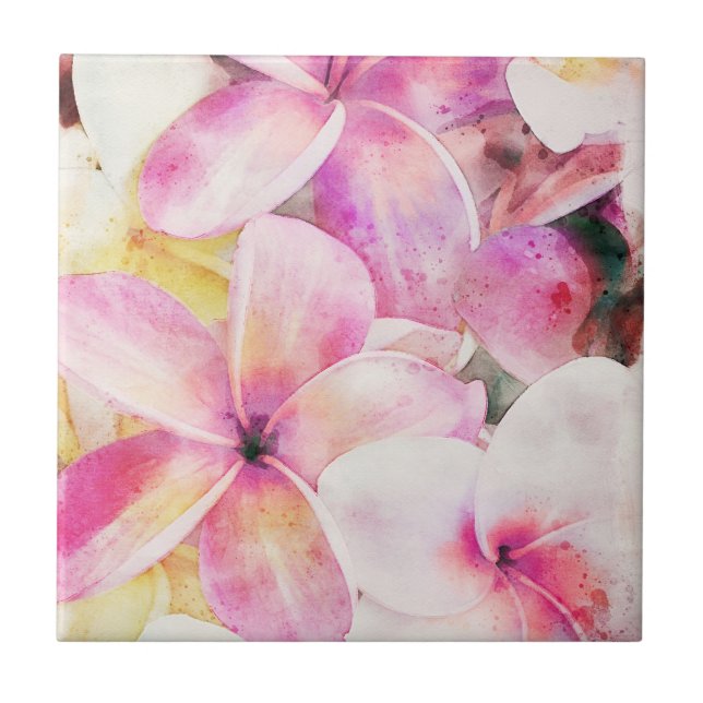 Hawaiian Plumeria Tropical Floral Tile (Front)