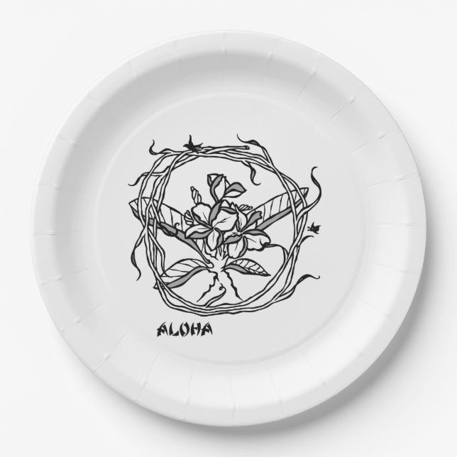 Hawaiian Plumeria Vines Party Plate (Front)