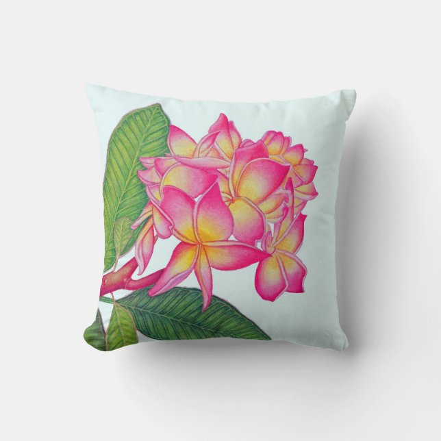 Hawaiian Plumeria Watercolor Cushion (Front)