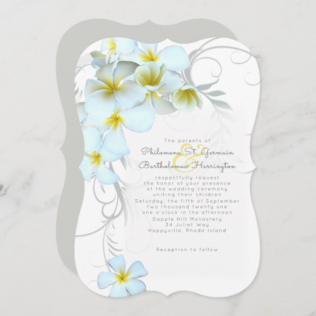Hawaiian Plumeria White Wedding Invitation (Front/Back)