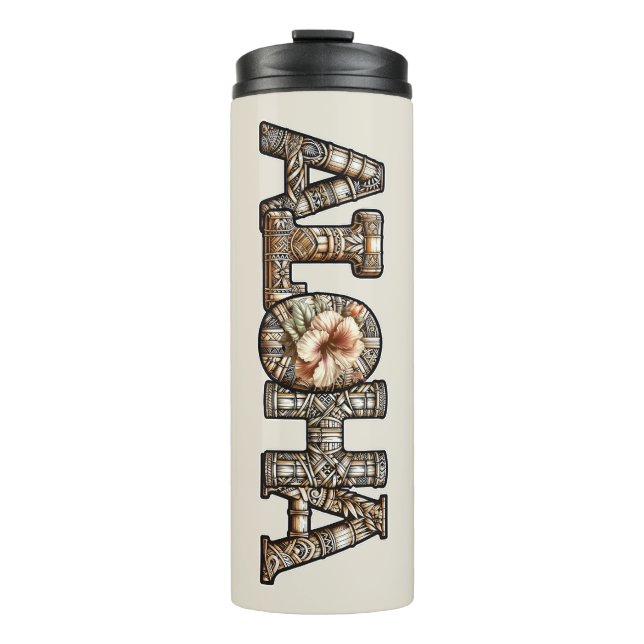 Hawaiian Polynesian Aloha Bamboo Look Thermal Tumbler (Front)