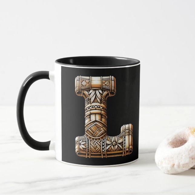 Hawaiian Polynesian Aloha Letter L Custom Initial  Mug (With Donut)