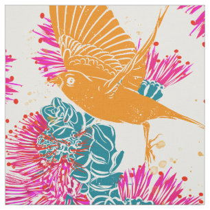 Hawaiian Print Akepa and Lehua Fabric