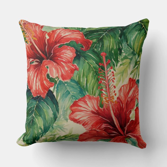 Hawaiian print hibiscus pattern cushion (Front)
