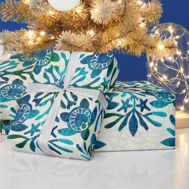 Hawaiian print Honu sea turtle quilt Wrapping Paper (Holidays)