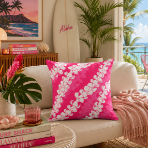 Hawaiian Print Puakenikeni lei Cushion