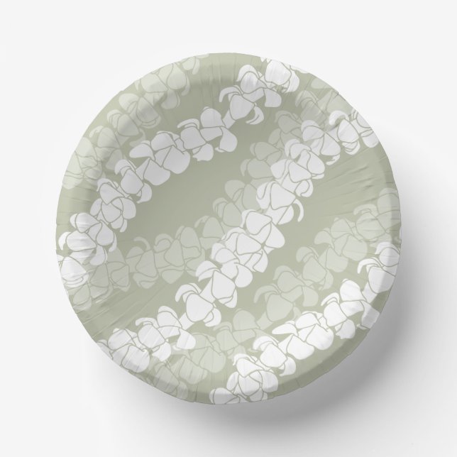 Hawaiian Print Puakenikeni lei on dusty sage Paper Plate (Front)