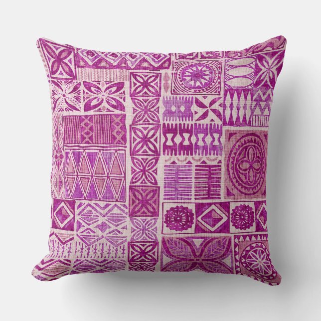 hawaiian print tapa style throw pillow (Front)