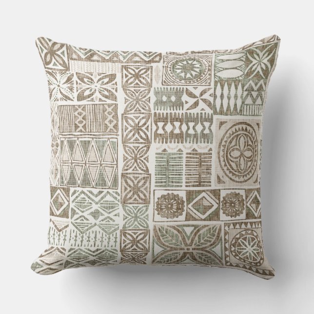 hawaiian print tapa throw pillow (Front)