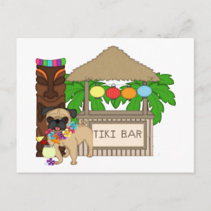 Hawaiian Pug at Tiki Bar Customisable Tees, Gifts Postcard