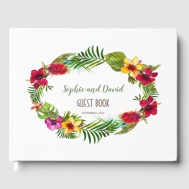 Hawaiian Radiant Tropical Floral Wreath Wedding Guest Book (Front)