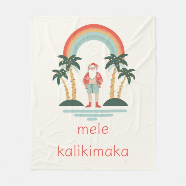 Hawaiian/Rainbow/Palms Santa Fleece Blanket (Front)