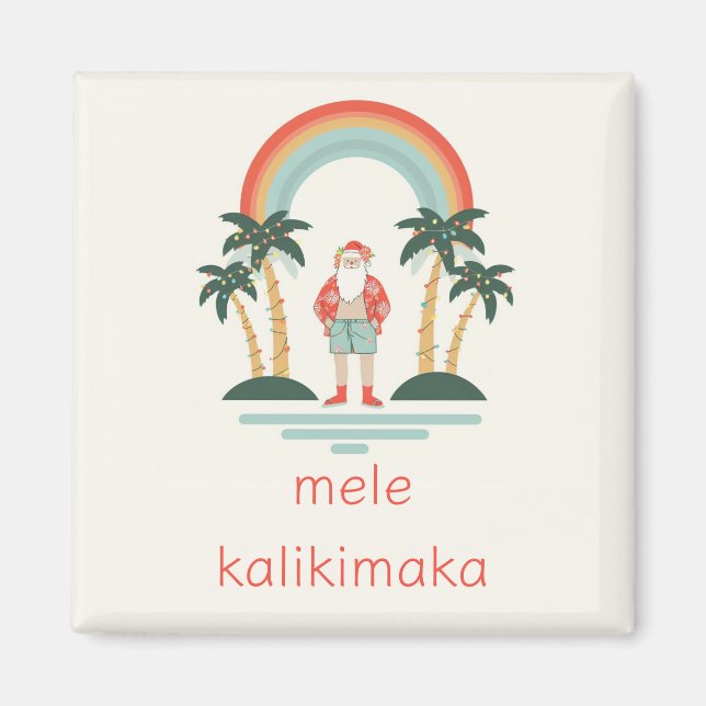 Hawaiian/Rainbow/Palms Santa Magnet (Front)
