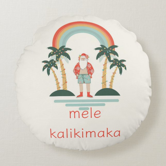 Hawaiian/Rainbow/Palms Santa Round Cushion (Front)