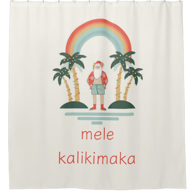 Hawaiian/Rainbow/Palms Santa Shower Curtain (Front)