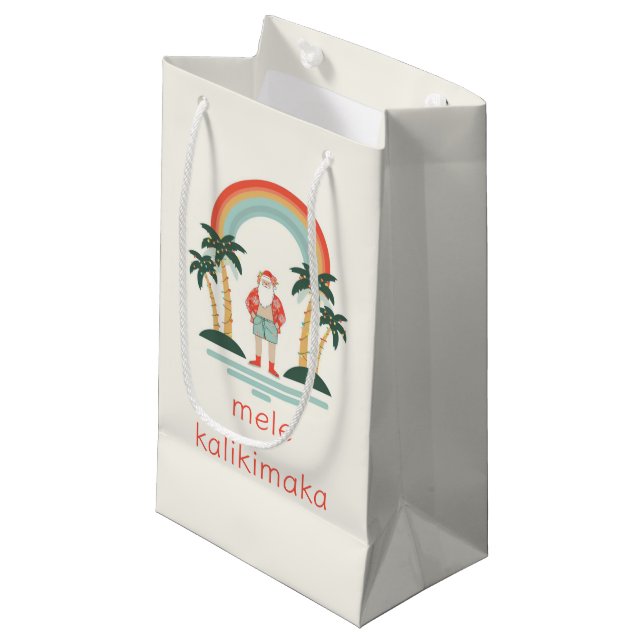 Hawaiian/Rainbow/Palms Santa Small Gift Bag (Front Angled)