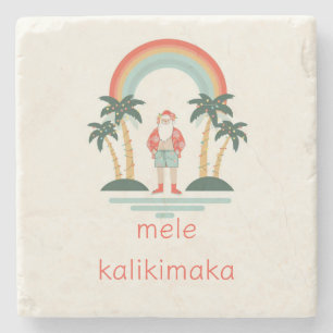 Hawaiian/Rainbow/Palms Santa Stone Coaster