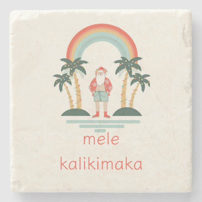 Hawaiian/Rainbow/Palms Santa Stone Coaster (Front)