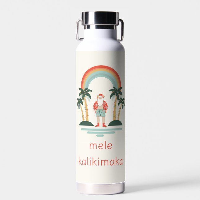 Hawaiian/Rainbow/Palms Santa Water Bottle (Front)