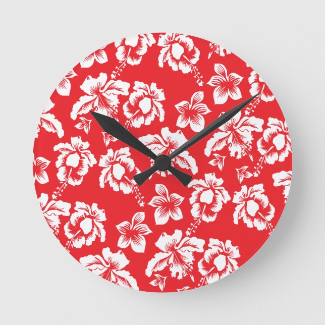 Hawaiian Red Flowers Round Clock (Front)