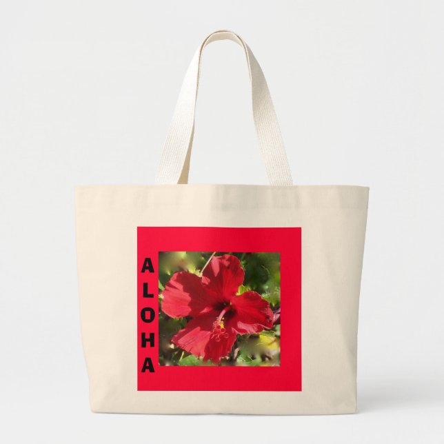 Hawaiian Red Hibiscus totebag Large Tote Bag (Front)
