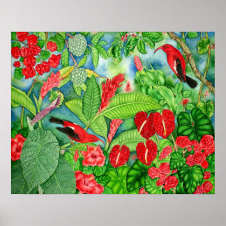Hawaiian Red I'iwi Garden Poster