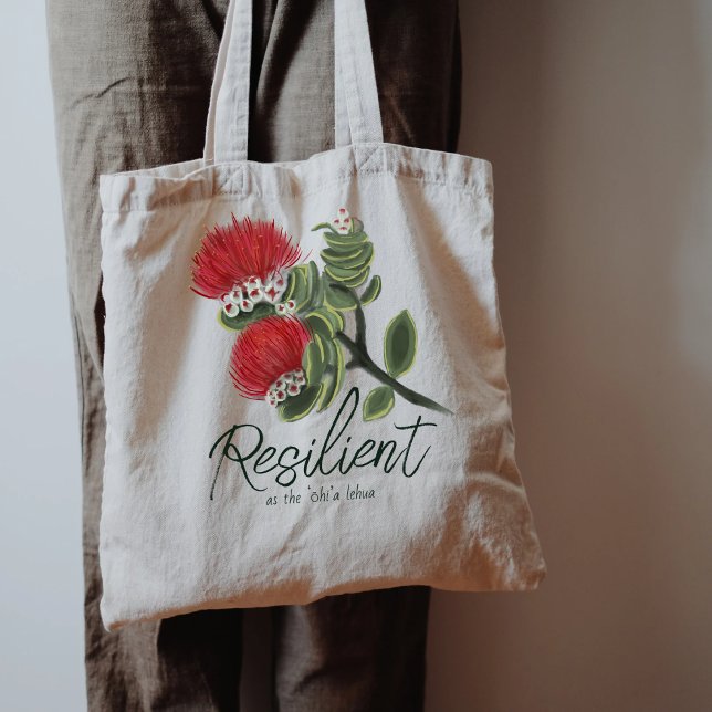 Hawaiian Red Lehua Flower Watercolor Resilience Tote Bag (Creator Uploaded)
