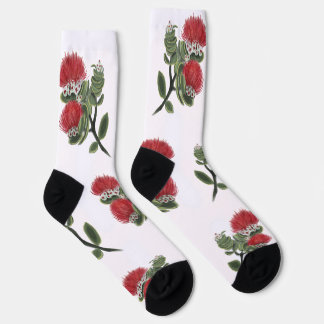 Hawaiian Red Lehua Tropical Flower Watercolor Socks