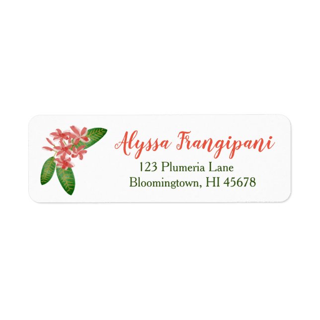 Hawaiian Return Address Labels Red Plumeria Flower (Front)