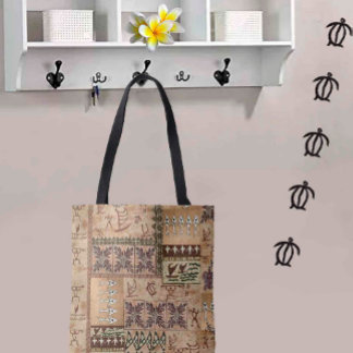 Hawaiian Sailing Canoe and Petroglyph Tapa Tote Bag