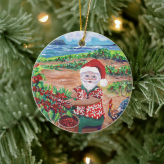 Hawaiian Santa Claus and Coffee Mele Kalikimaka Ceramic Tree Decoration