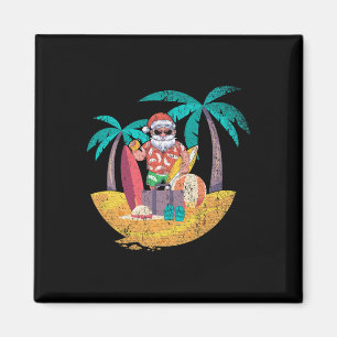 Hawaiian Santa Tropical Summer Surfing Christmas I Magnet