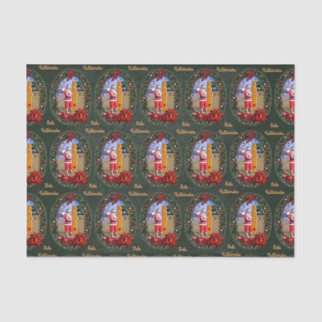 Hawaiian Santa with Surfboard Tissue Paper (Front)