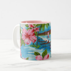 Hawaiian Scenes in Pastel Colours Two-Tone Coffee Mug