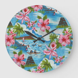 Hawaiian Scenes in Pastel Colours Wall Clock