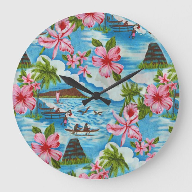 Hawaiian Scenes in Pastel Colours Wall Clock (Front)