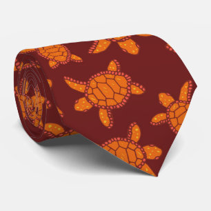 Hawaiian Sea Turtle Burgundy and Orange Wedding Tie