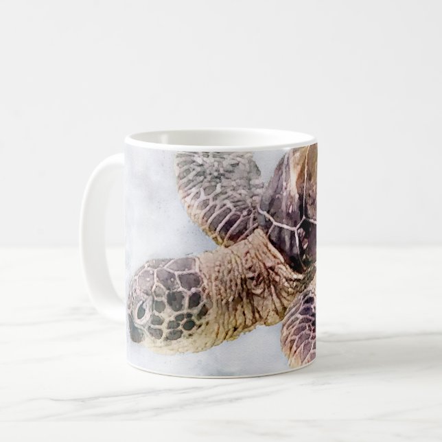 Hawaiian Sea Turtle Realistic Watercolor Coffee Mug (Front Left)