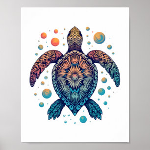 Hawaiian Sea Turtle Tie-Dye Hawaii Vacation Beach Poster