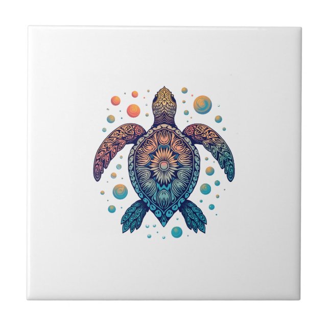 Hawaiian Sea Turtle Tie-Dye Hawaii Vacation Beach  Tile (Front)