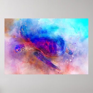 Hawaiian Sea Turtle Watercolor Poster