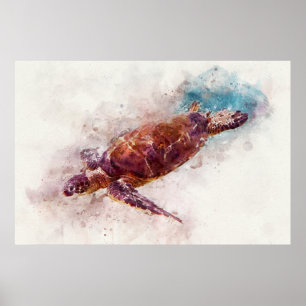Hawaiian Sea Turtle Watercolor Poster