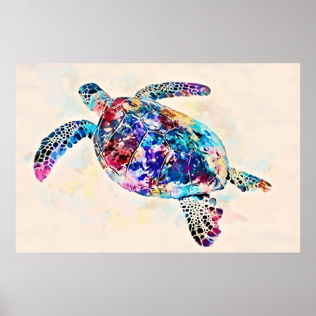 Hawaiian Sea Turtle Watercolor Poster (Front)