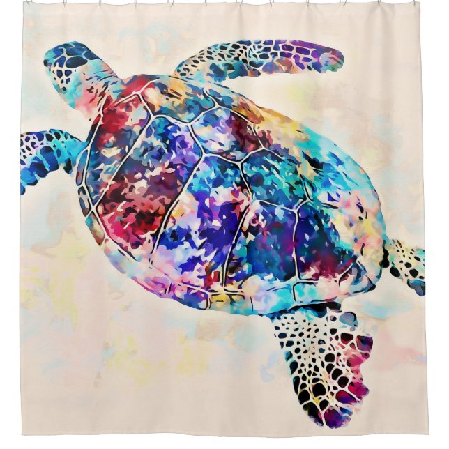 Hawaiian Sea Turtle Watercolor Shower Curtain (Front)