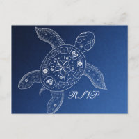 Hawaiian Sea Turtle White Blue Beach Wedding RSVP