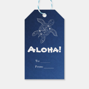 Hawaiian Sea Turtle White on Blue Beach Tropical Gift Tags